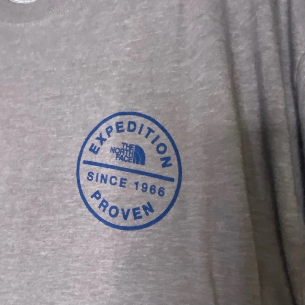 The North Face Long Sleeve EXPEDITION PROVEN Logo Tee Grey Blue Size XXL